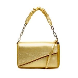 Schutz Gold Leather Baguette Handbag
